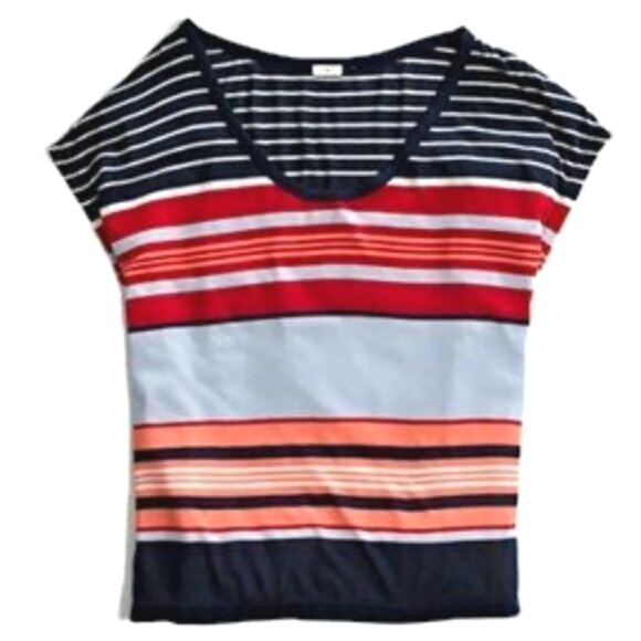 J Crew Factory Multi-Color Stripe Short Dolman Sleeve Tee Womens Size Large - Picture 6 of 12